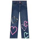 Girls Blue Hearts Denim Jeans, 1, hi-res