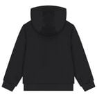 بلوزة بغطاء رأس وشعار باللون الأسود للبنات, 1, hi-res