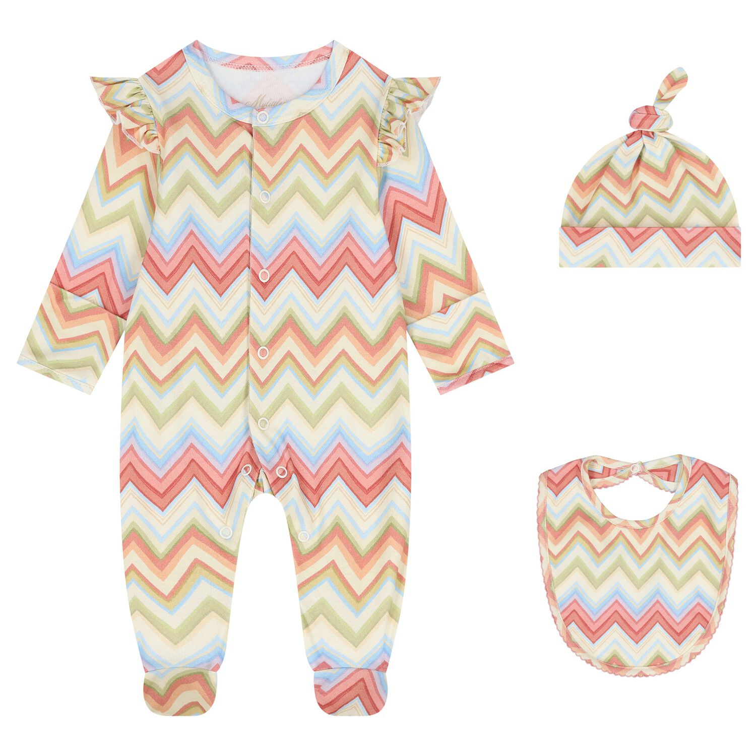Baby Girls Multi-Coloured Zig Zag Babygrow Set, 2, hi-res