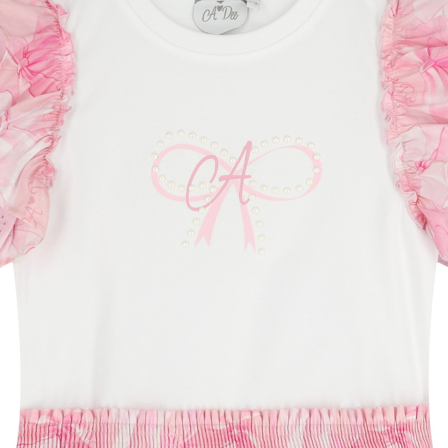 Girls Pink Bow Broderie Anglaise Dress, 1, hi-res