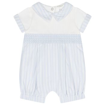 Baby Boys White & Blue Striped Romper