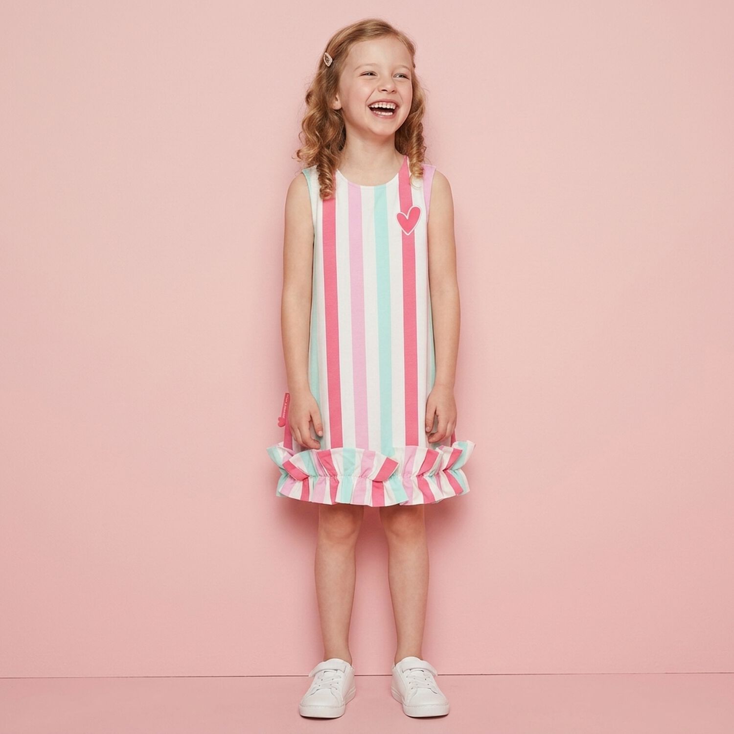 Girls Multi-Coloured Striped Dress, 1, hi-res