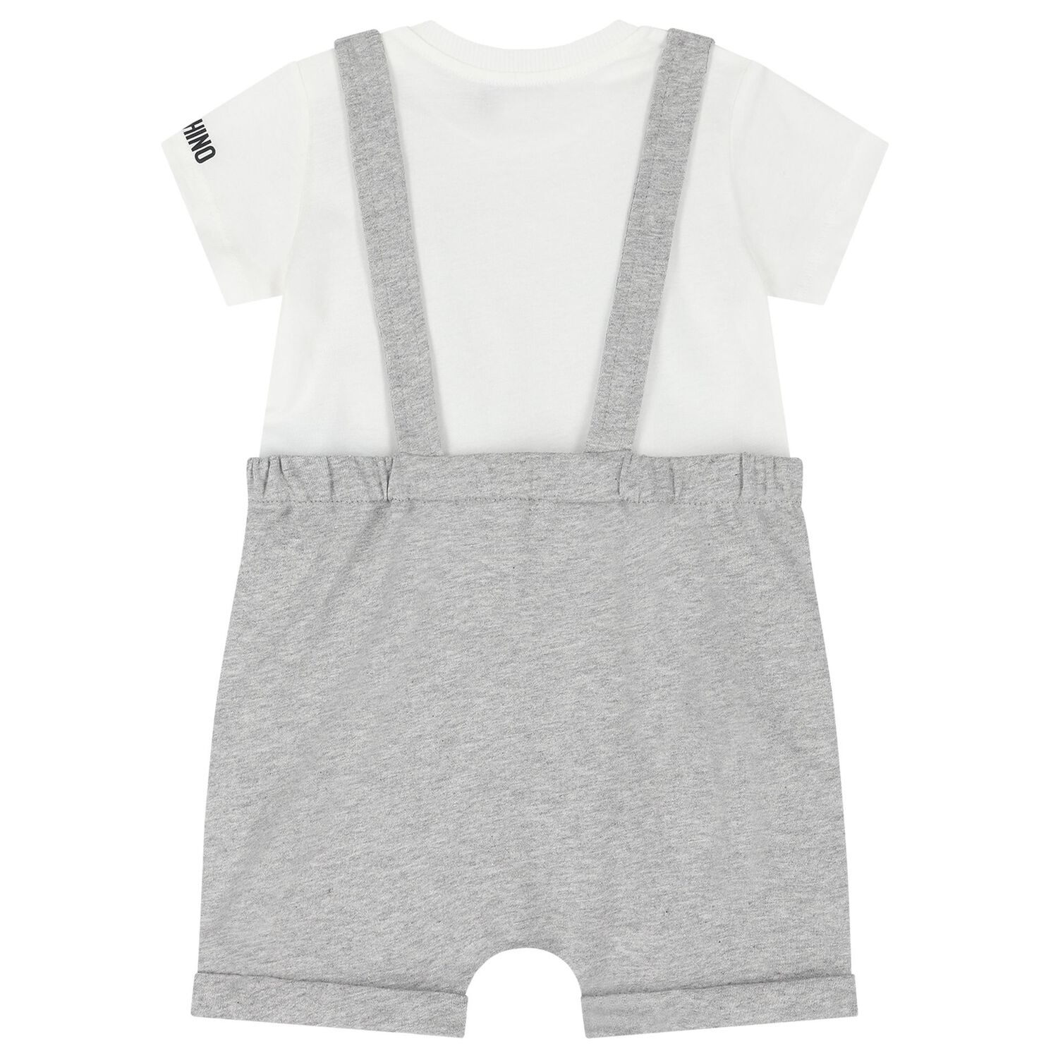 Younger White & Grey Teddy Bear Logo Dungaree Set, 2, hi-res image number null