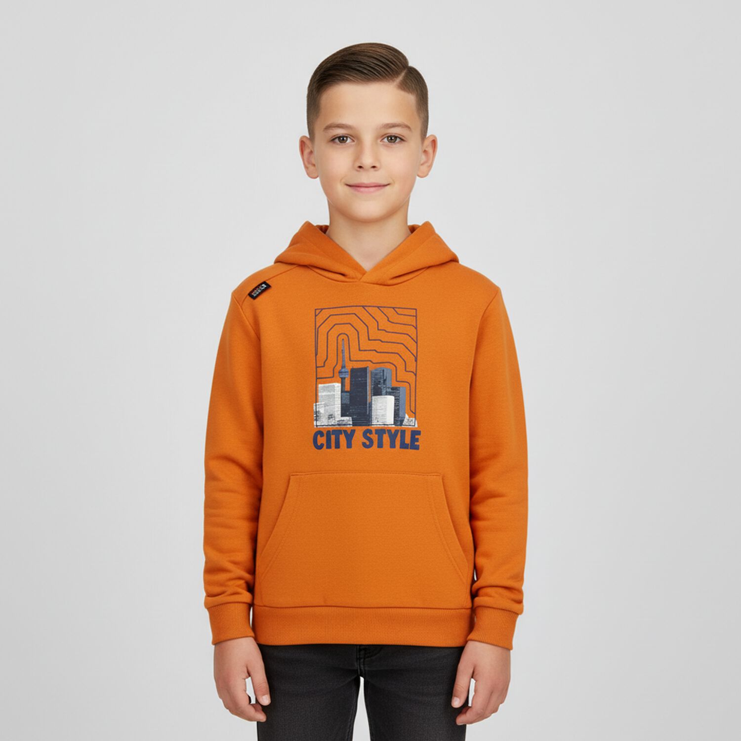 Boys Orange Hooded Top, 1, hi-res image number null
