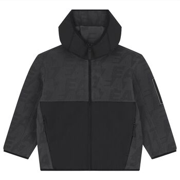 Boys Grey & Black Logo Hooded Zip Up Top