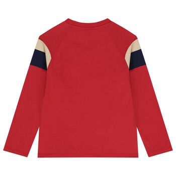 Boys Red Logo Long Sleeve Top