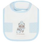 Baby Boys White & Blue Teddy Bear Logo Bib, 2, hi-res