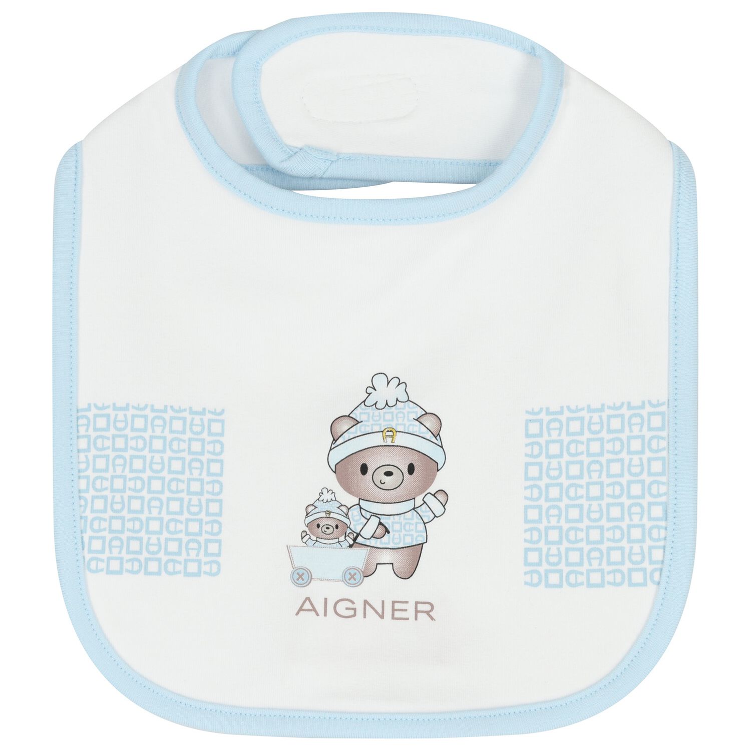 Baby Boys White & Blue Teddy Bear Logo Bib, 2, hi-res