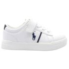 Boys White & Navy Blue Logo Trainers , 1, hi-res