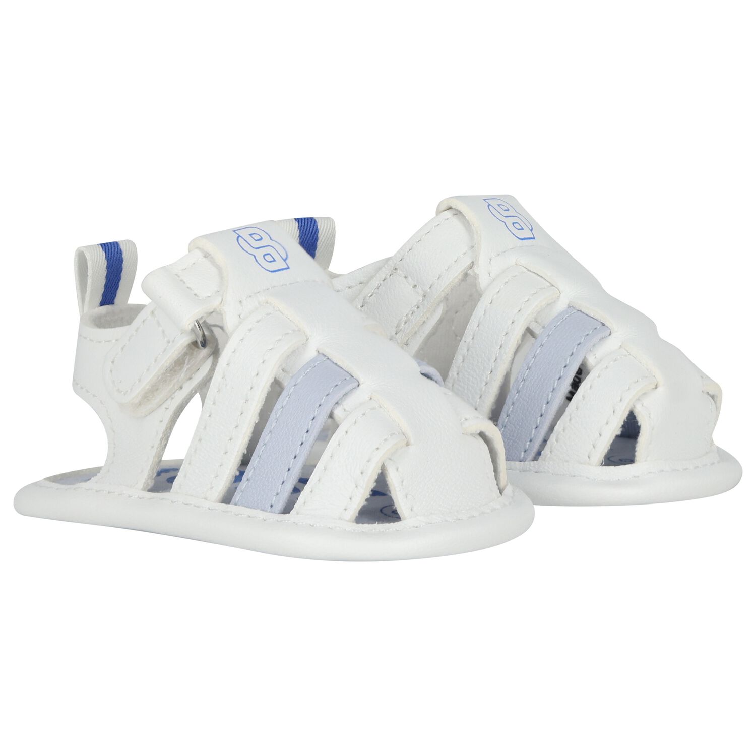 Baby Boys White Logo Sandals, 1, hi-res