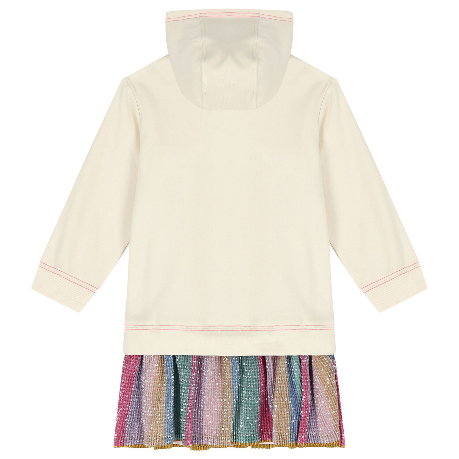 Girls Ivory Sequin Hooded Dress, 1, hi-res