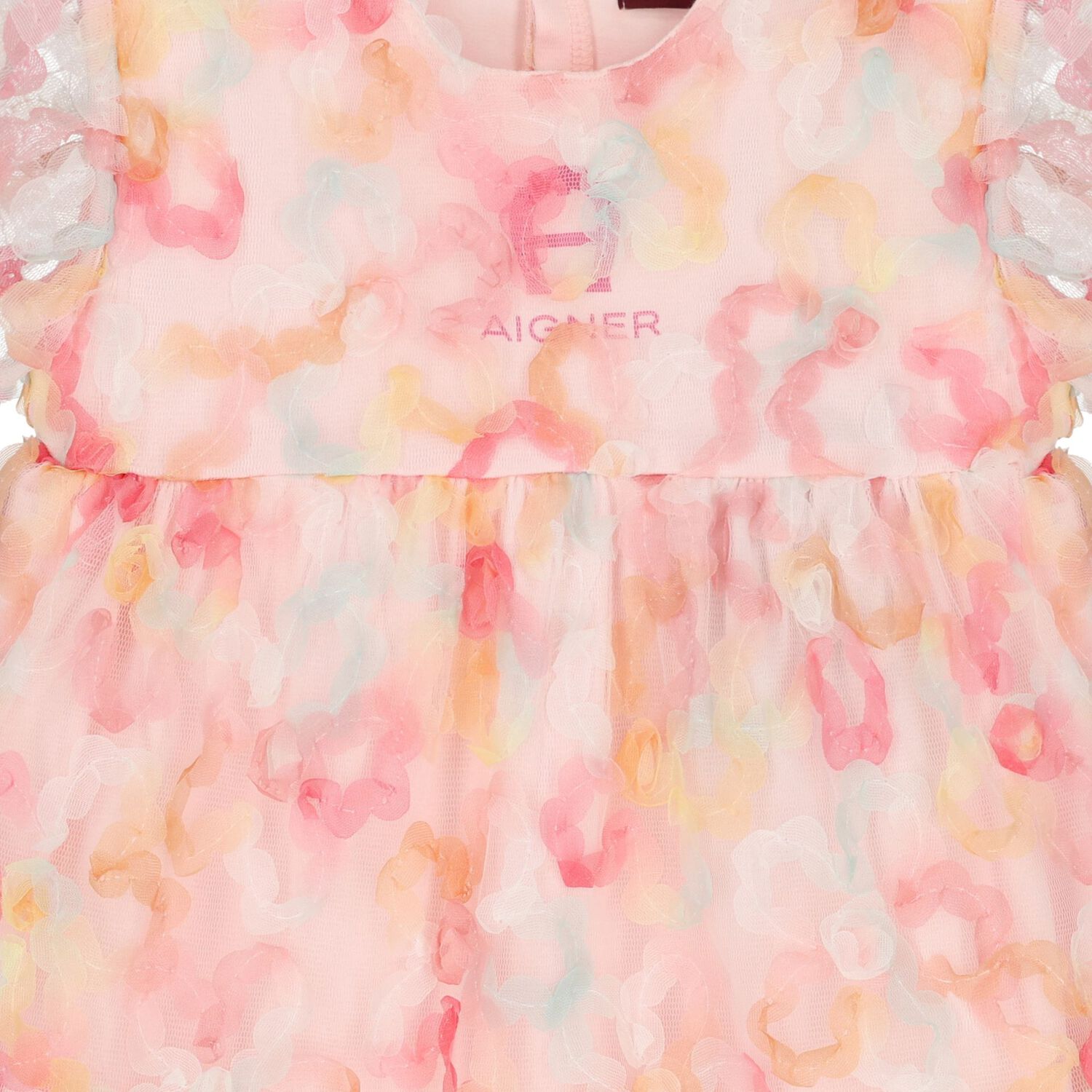Younger Girls Pink Logo Floral Tulle Dress, 2, hi-res