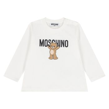 Younger White Teddy Bear Logo Long Sleeve Top