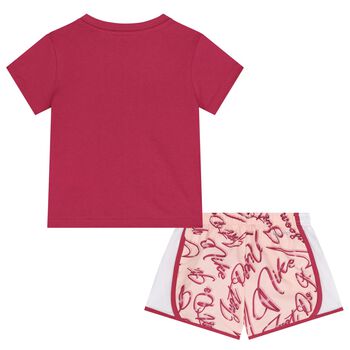 Girls Pink Logo Shorts Set