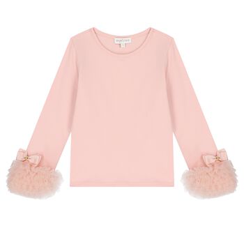 Girls Pink Tulle Cuffs Long Sleeve Top
