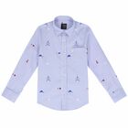 قميص قطن مخطط باللون الازرق للأولاد, 1, hi-res