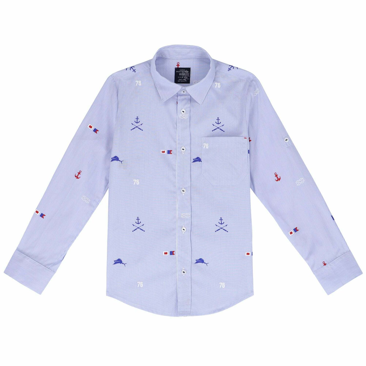 قميص قطن مخطط باللون الازرق للأولاد, 1, hi-res image number null