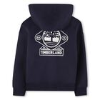 Boys Navy Blue Logo Hooded Zip Up Top, 2, hi-res