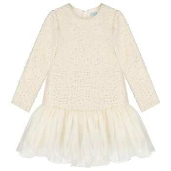 Girls Ivory Sequin Embellished Dress
