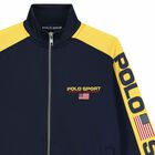 Boys Navy Logo Zip Up Top, 1, hi-res