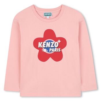 KENZO KIDS Girls Pink Logo Long Sleeve Top, 1 Girls Pink Logo Long Sleeve Top