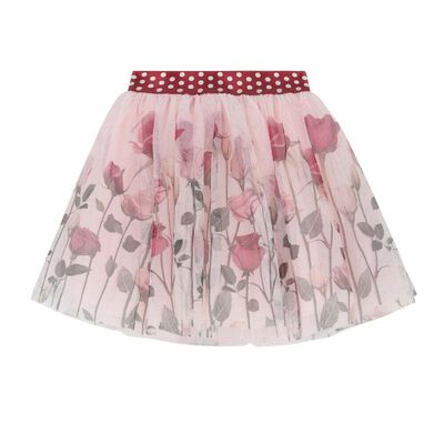 Girls Pink Roses Tulle Skirt
