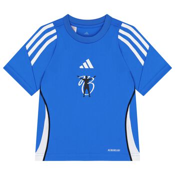 تيشيرت بالشعار باللون الأزرق والأبيض