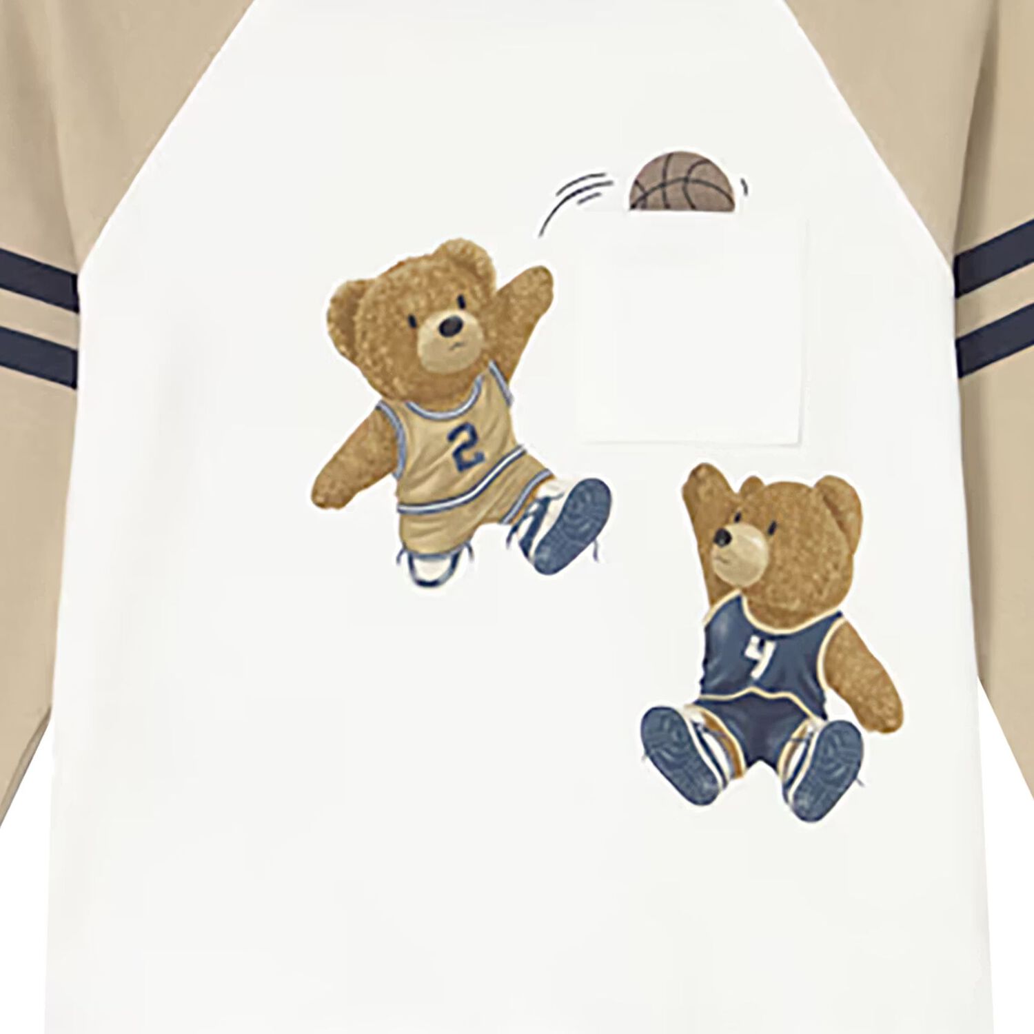 Younger Boys Ivory & Beige Teddy Bear Long Sleeve Top, 2, hi-res