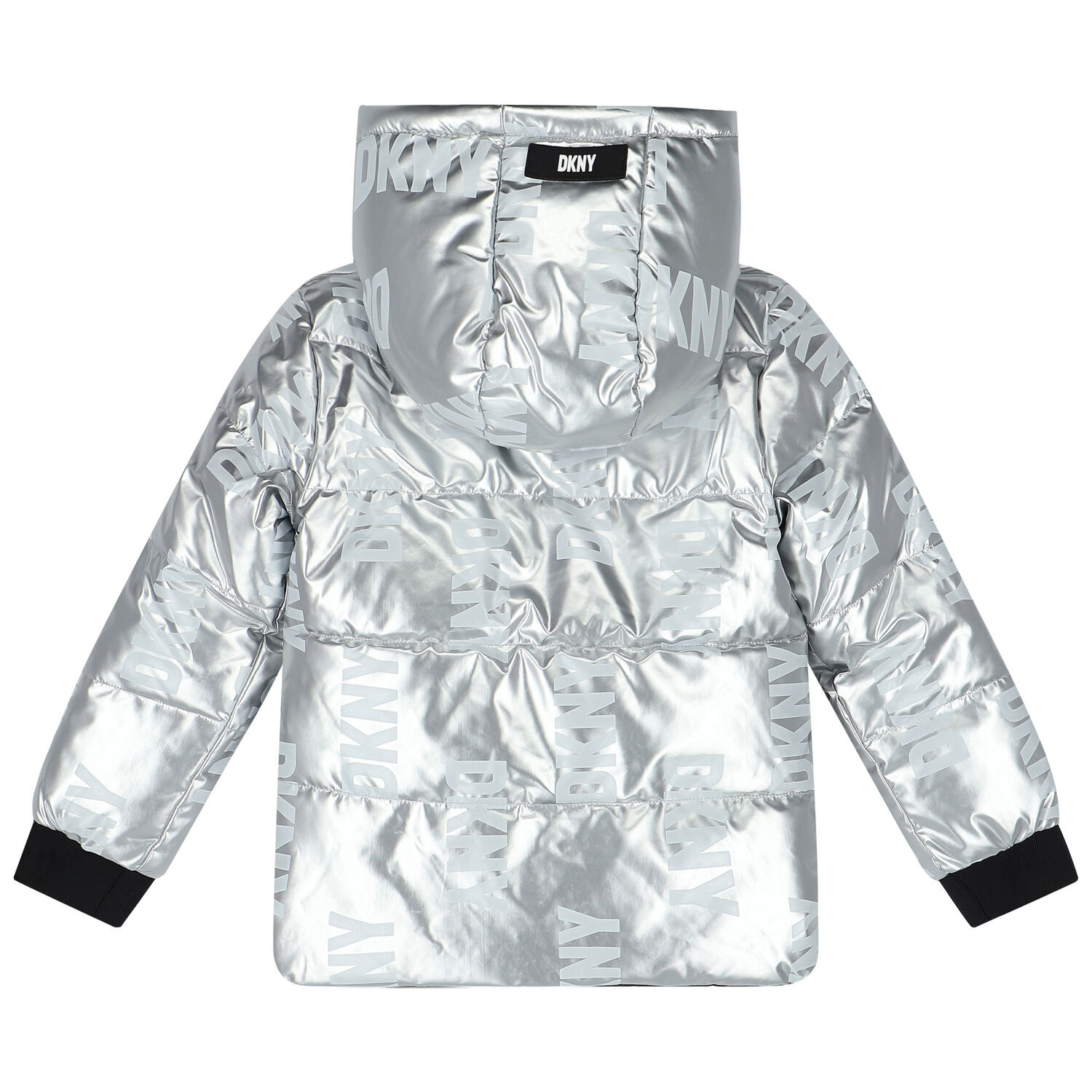 Girls Silver & Black Logo Reversible Puffer Jacket, 1, hi-res image number null