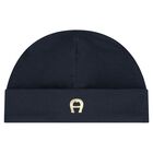 طقم هدايا ملابس أطفال وقبعة بشعار باللون الكحلي والذهبي للأولاد, 1, hi-res