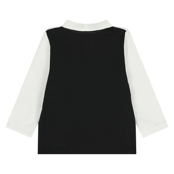 قميص بولو بشعار أبيض وأسود للأولاد الصغار