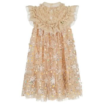 Girls Gold Embellished Tulle Dress