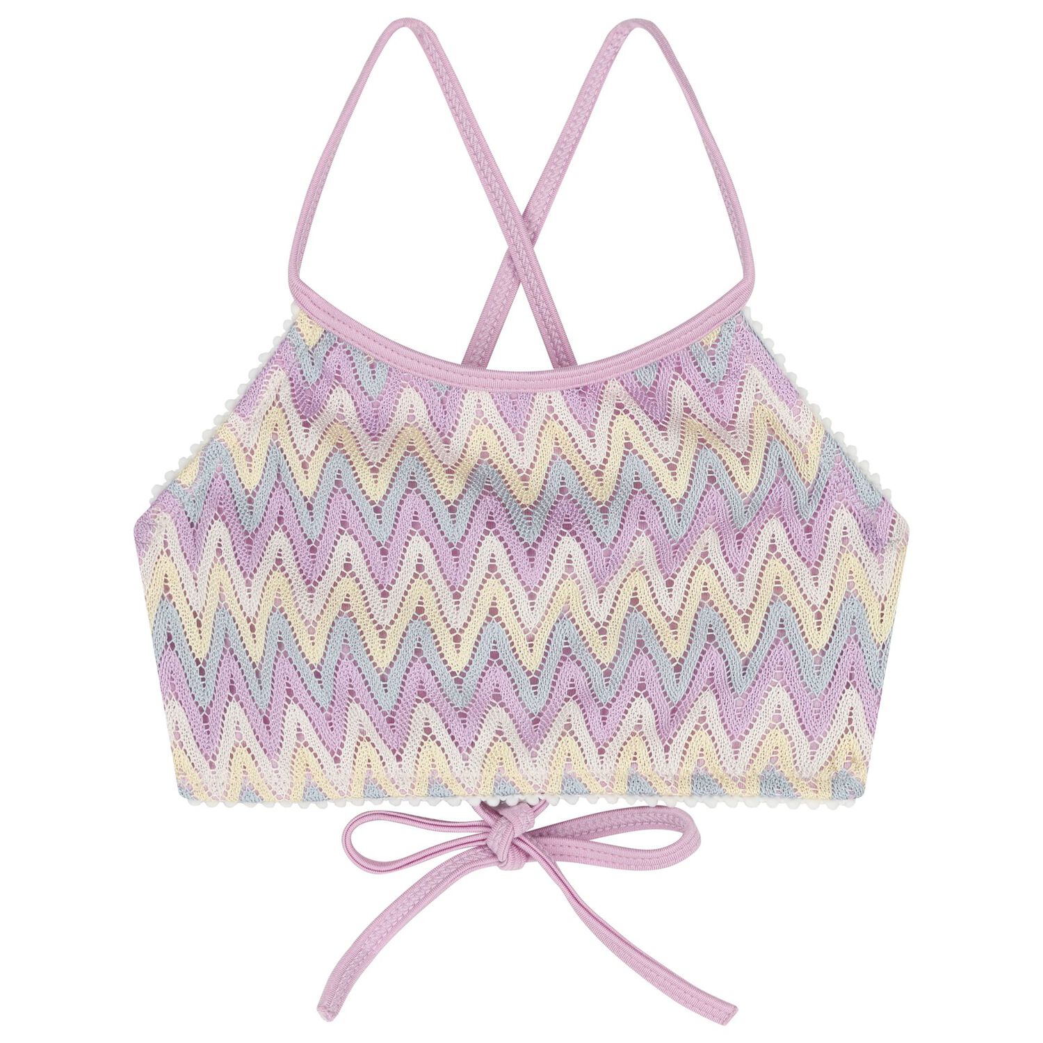 Girls Lilac & Ivory Zig-Zag Crochet Bikini, 1, hi-res