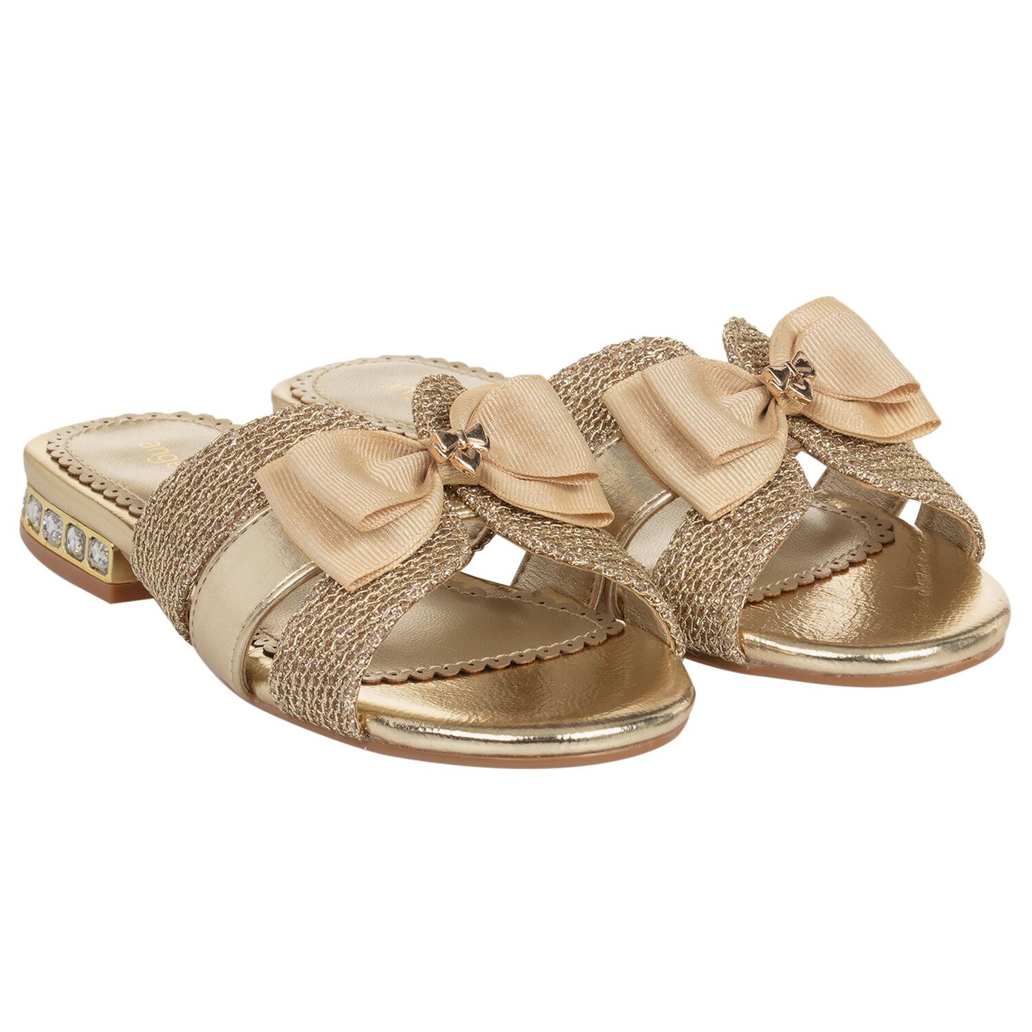 Girls Gold Embellished Sandals , 1, hi-res