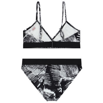 Girls Black and White Logo Bikini