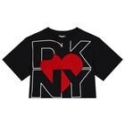 تيشيرت بنات بالشعار باللون الأسود, 1, hi-res