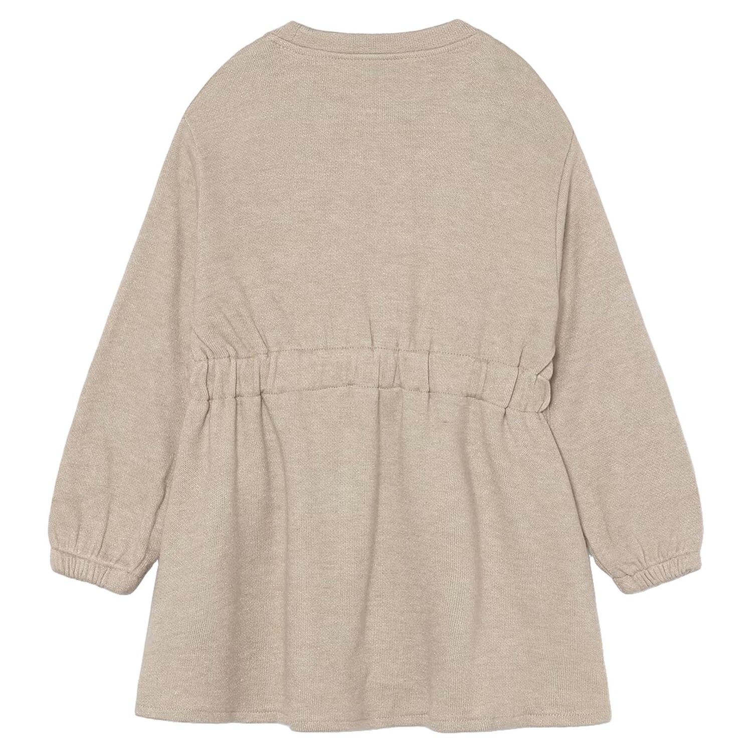 Girls Beige Bow Knitted Dress, 1, hi-res