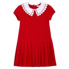 Girls Red Pleated Dress, 2, hi-res