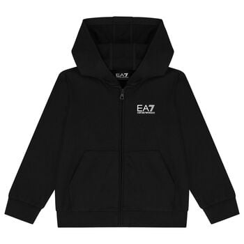 Boys Black Logo Hooded Zip Up Top