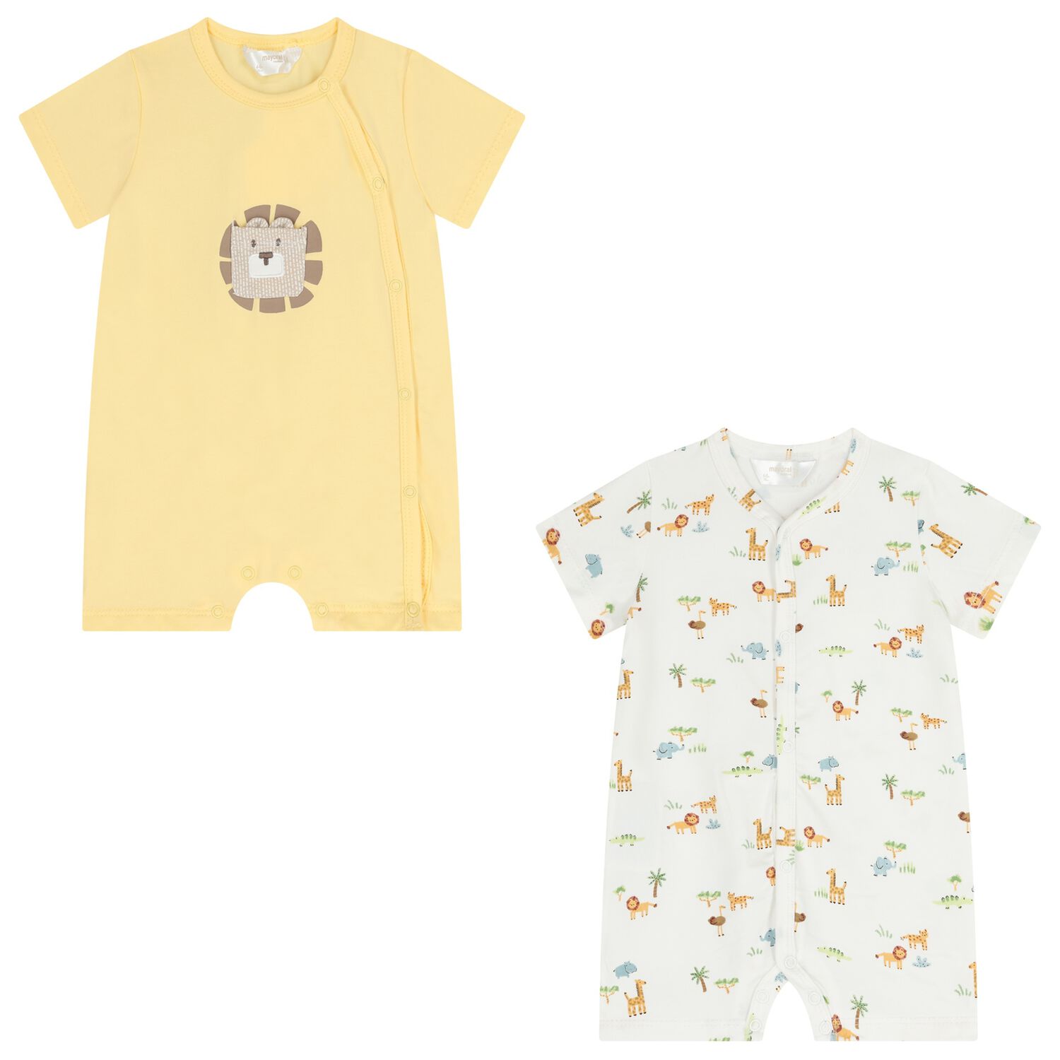 Baby Boys White & Yellow Animals Romper ( 2-Pack ), 3, hi-res