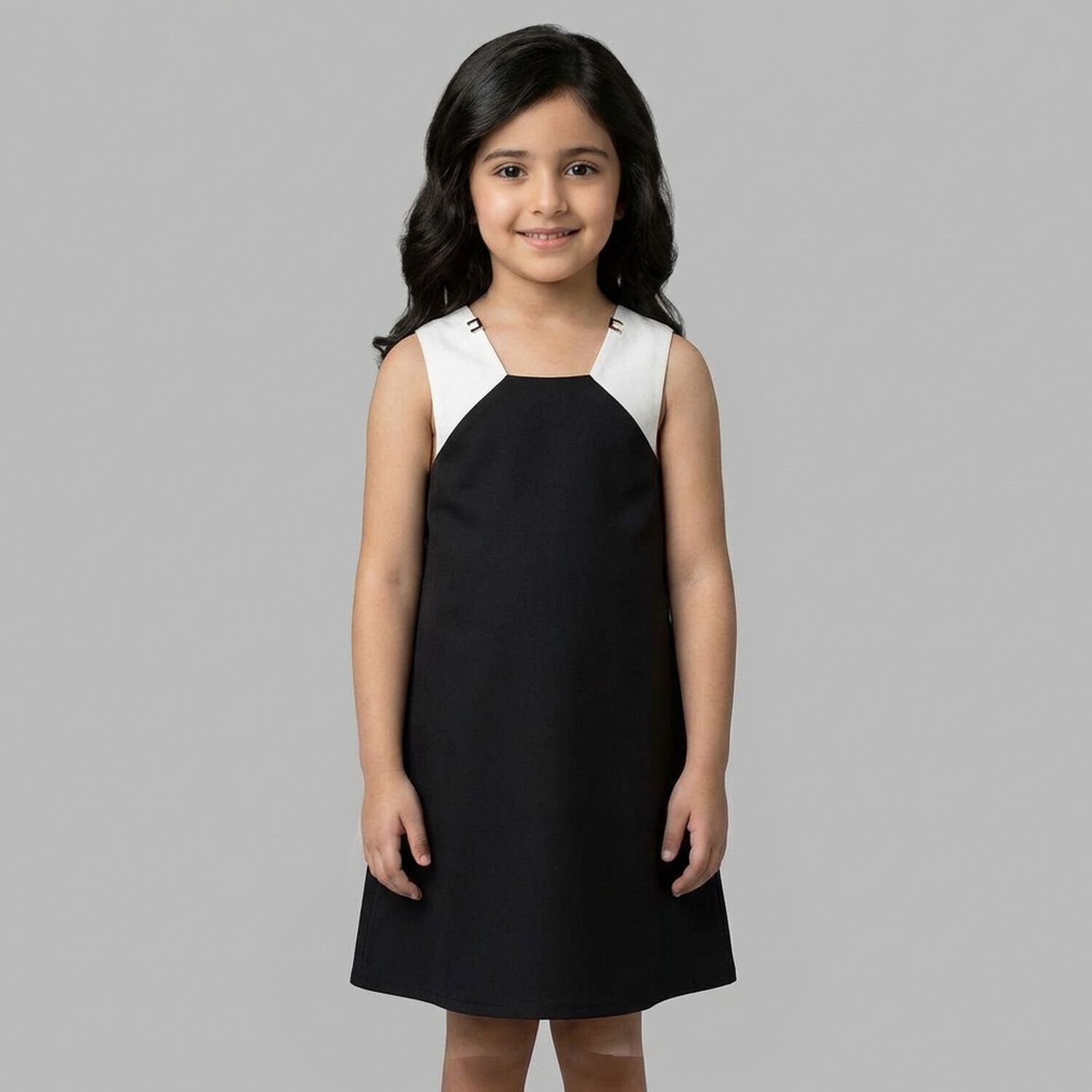 Girls Black & White Bow Dress, 1, hi-res
