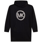 Girls Black Logo Hooded Dress, 1, hi-res
