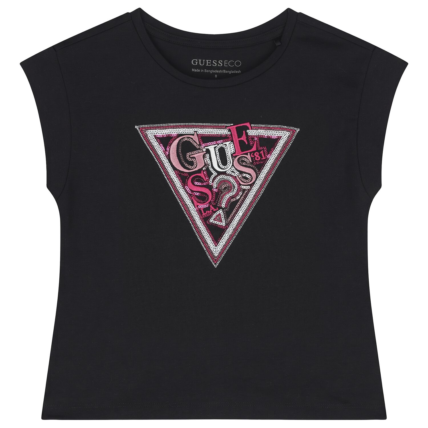 Girls Black Embellished Logo T-Shirt, 2, hi-res
