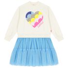 فستان بنات تول باللون العاجي و الازرق, 1, hi-res