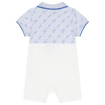 Baby Boys Blue & White Logo Romper