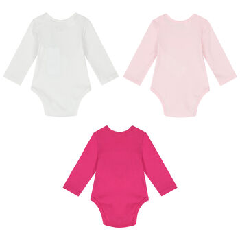 Baby Girls White & Pink Logo Bodysuits ( 3-Pack )