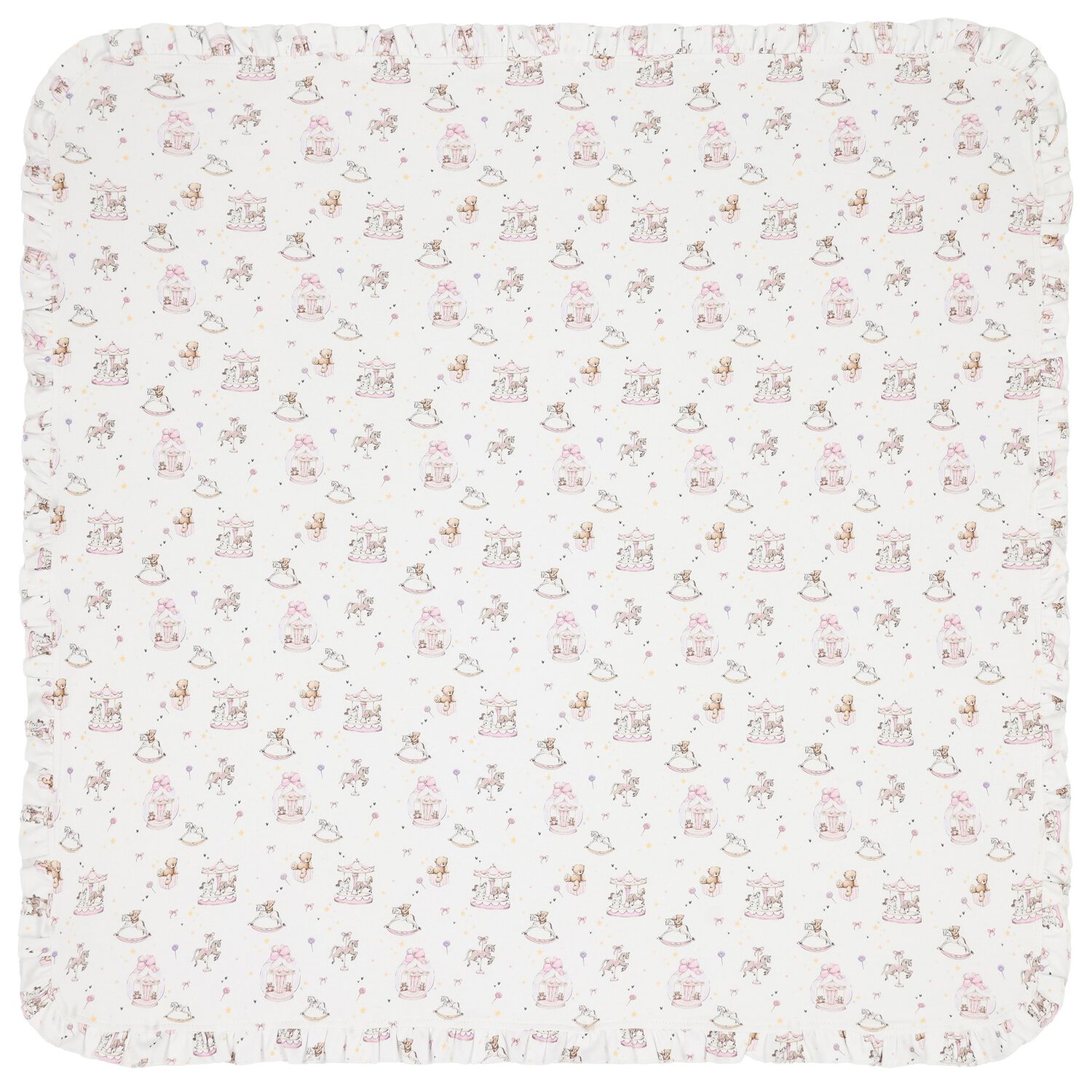 Baby Girls White & Pink Carousel Blanket, 1, hi-res