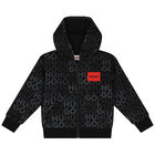 Boys Black Logo Hooded Zip Up Top, 1, hi-res