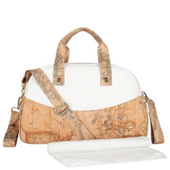 White & Beige Geo Map Baby Changing Bag