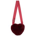 Girls Burgundy Fur Heart Bag, 1, hi-res